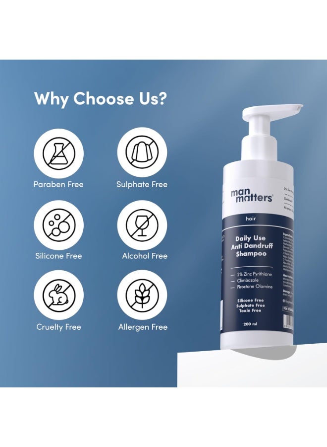 Man Matters Daily Use Anti Dandruff Shampoo | Reduces Dandruff, Flaking & Soothes Scalp Irritation | Zinc Pyrithione, Climbazole & Piroctone Olamine | pH 5.5 | 200ml - Image 2